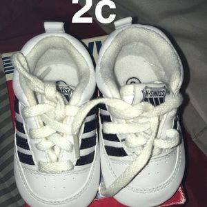 White K-Swiss with navy blue stripes (Never Worn)